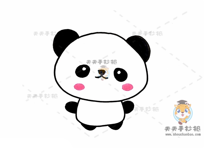 萌萌哒卡通熊猫简笔画素材模板，国宝大熊猫动物简笔画怎么画