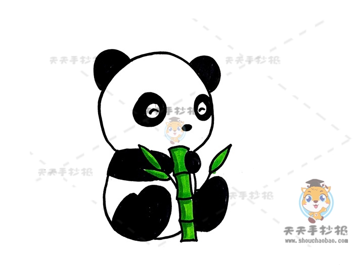 简单可爱的熊猫简笔画素材，熊猫吃竹子简笔画详细画法教程