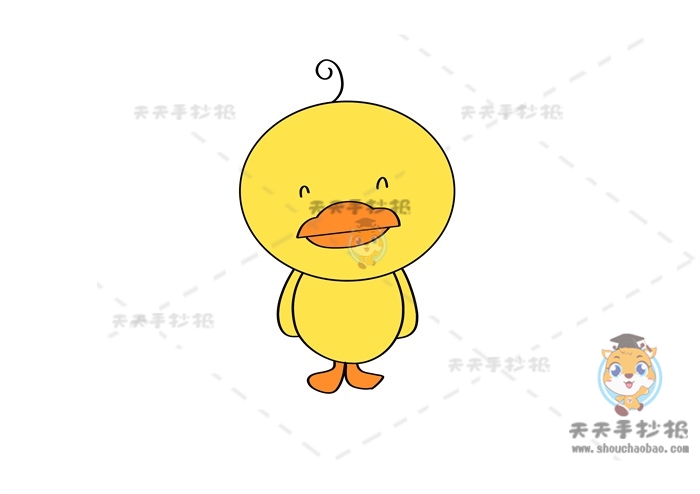 呆萌黄色鸭子简笔画彩绘教程，怎么画一只可爱的小黄鸭子
