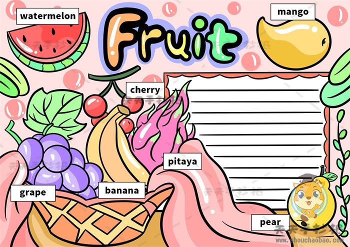 简单画一幅关于水果的英语手抄报，怎么样画英语