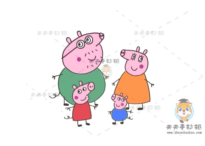 小猪佩奇一家人简笔画画法教程，关于小猪佩奇一家人的图片素材