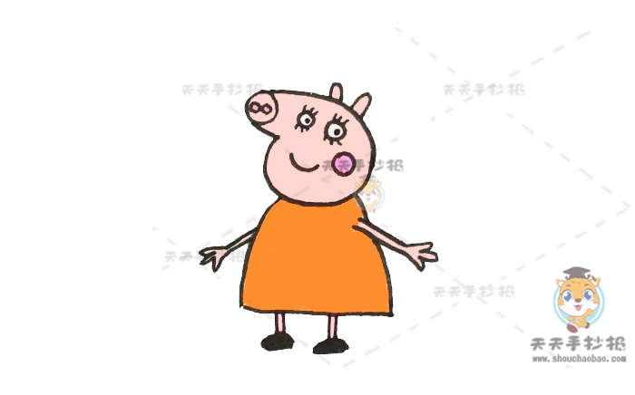 小猪佩奇猪妈妈简笔画详细说明，怎么画小猪佩奇猪妈妈卡通形象