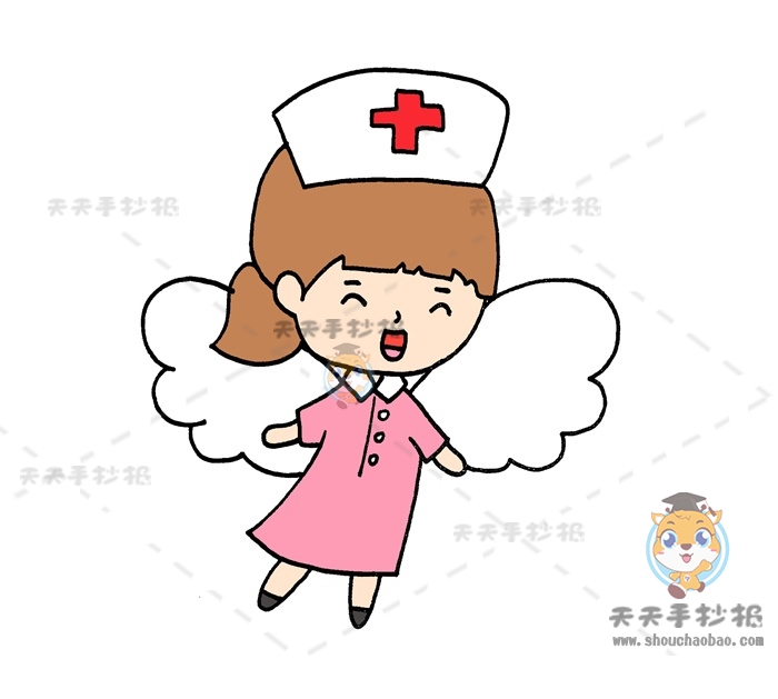 Q版护士简笔画如何画步骤少，简单的护士简笔画彩色绘画图片