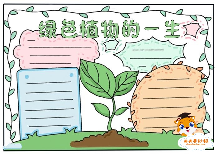 小学生以植物为主题的手抄报模板，绿色植物的一生手抄报画法教程