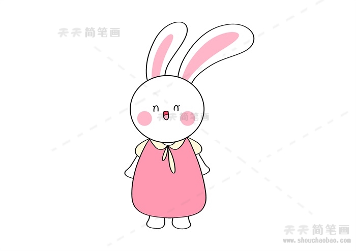 站着的小兔子简笔画彩色怎么画，十分简单的小兔子简笔画教程