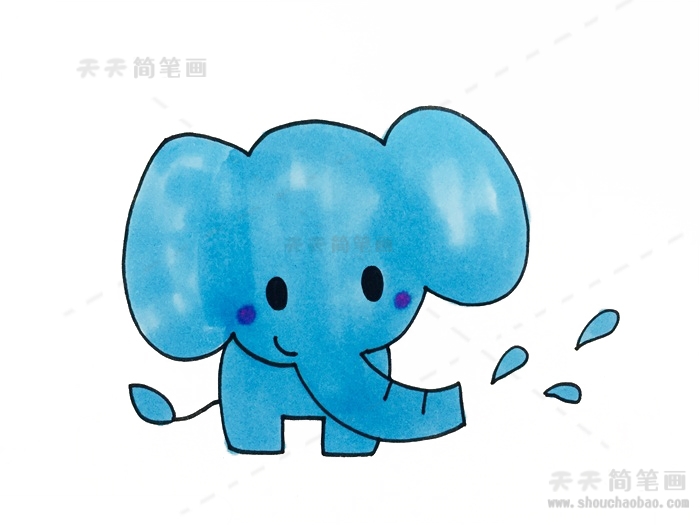 喷水的大象幼儿简笔画，大象喷水的简笔画教程