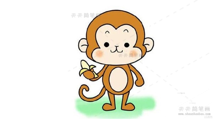 卡通猴子简笔画带颜色，小孩子超喜欢的小猴子简笔画