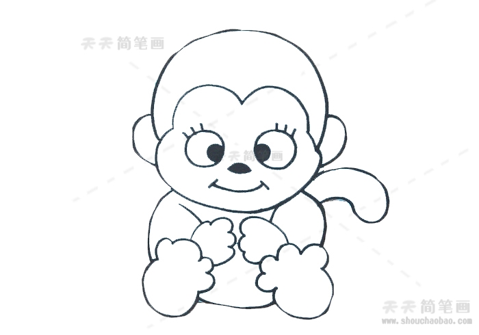 卡通猴子简笔画图片教程，超可爱的猴子简笔画步骤