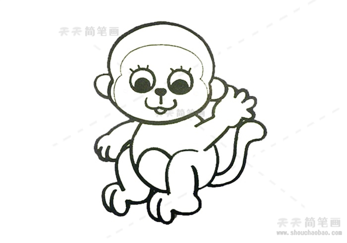 打招呼的猴子简笔画超容易画法，超萌的小猴子简笔画