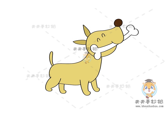 咬骨头小狗简笔画可爱画法教程，教你怎么画小狗简笔画最简单
