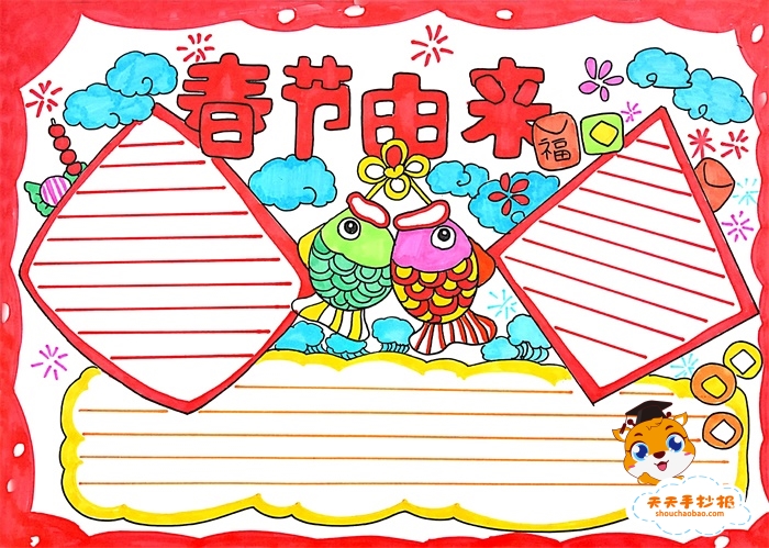 春节的由来手抄报怎么画简单又漂亮，三~五年级春