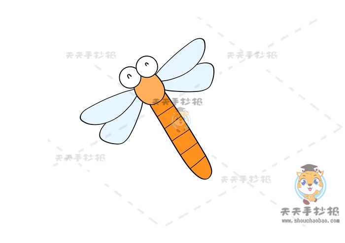 卡通蜻蜓简笔画图片教程，带颜色的蜻蜓简笔画画法模板
