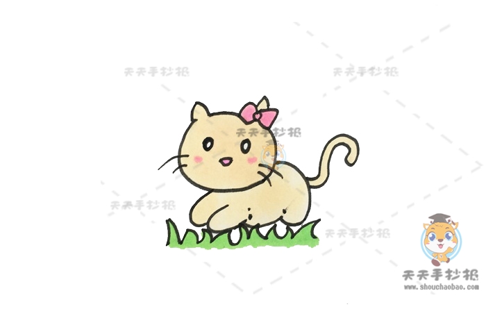 呆萌可爱的小猫简笔画步骤教程，奔跑的小猫简笔画如何显得活泼