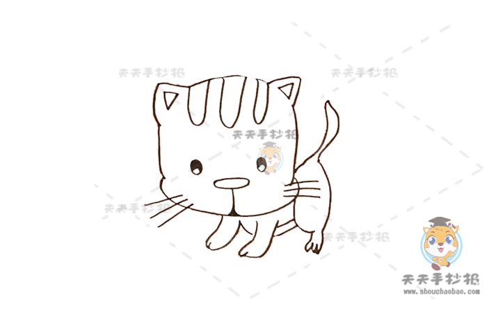 儿童喜爱的小猫简笔画绘画步骤，一笔一画完成简单的小猫简笔画