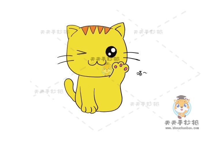 呆萌可爱的小猫简笔画简单画法，卡通小猫简笔画的简单易学教程