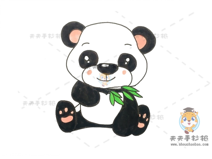 熊猫吃竹子简笔画