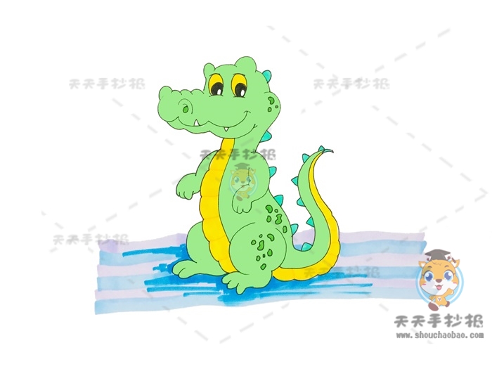 教你绘制一幅可爱的鳄鱼简笔画，卡通鳄鱼简笔画彩绘教程
