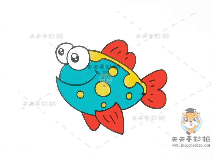 美丽的热带鱼简笔画彩色图片教程，幼儿园热带鱼