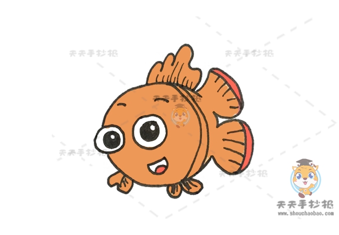彩色小丑鱼简笔画教程图解，如何画可爱的小丑鱼