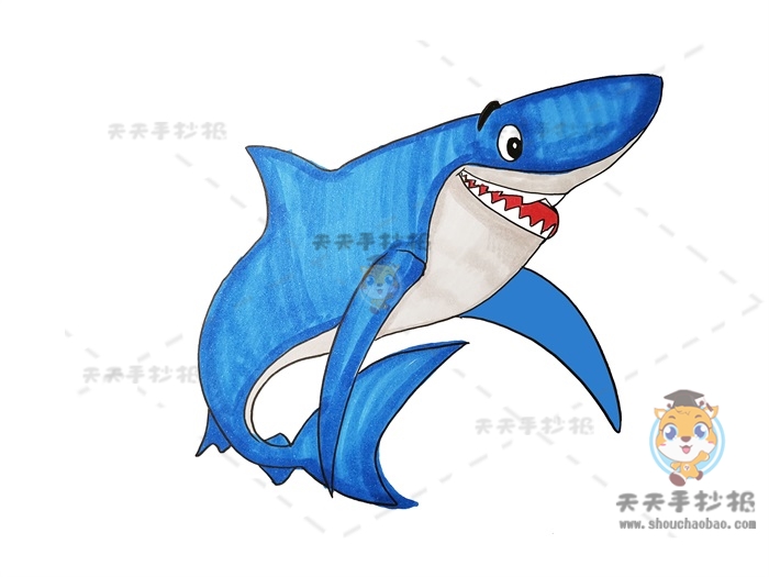 如何画一只凶猛的巨型鲨鱼简笔画，超级简单的巨型鲨鱼简笔画画法