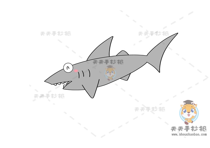 凶猛霸气的鲨鱼简笔画涂色模板，带颜色的鲨鱼简笔画怎么画