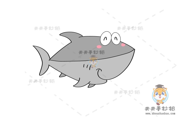 一步一步画可爱的鲨鱼简笔画，关于鲨鱼的简笔画怎么画简单
