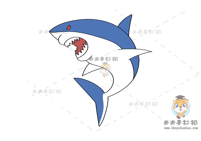 教你画鲨鱼简笔画线稿图片，怎么给鲨鱼简笔画涂色好看