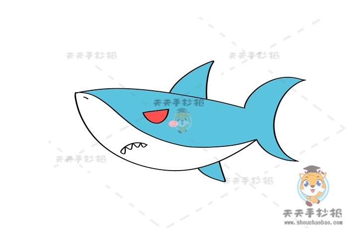 简单又可爱的鲨鱼简笔画画法教程，如何画鲨鱼简笔画步骤