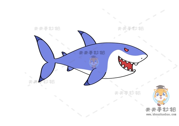 鲨鱼简笔画图片步骤教学，凶猛的鲨鱼简笔画线稿教程