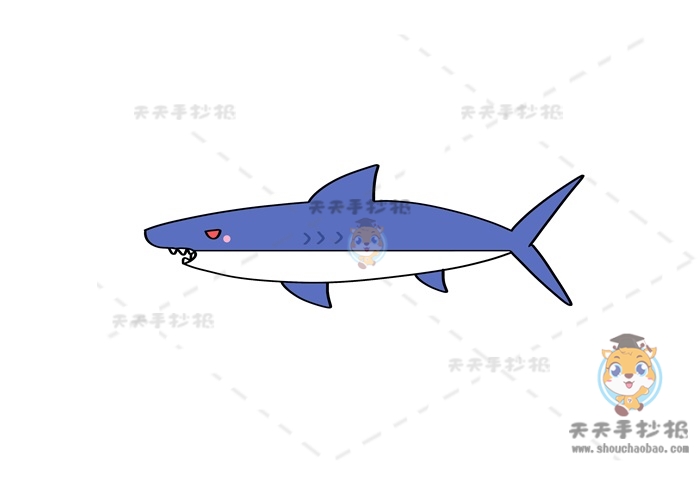 鲨鱼简笔画画法步骤图详解，一步步教你怎么画鲨鱼简笔画