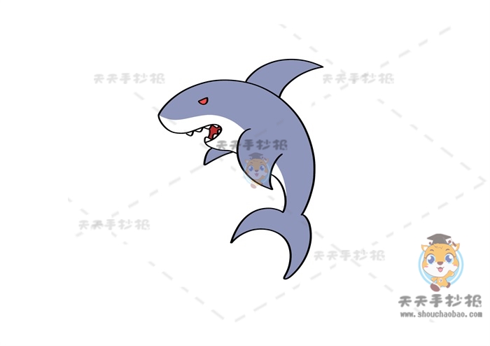 超级简单的鲨鱼简笔画可爱画法，彩色的鲨鱼简笔