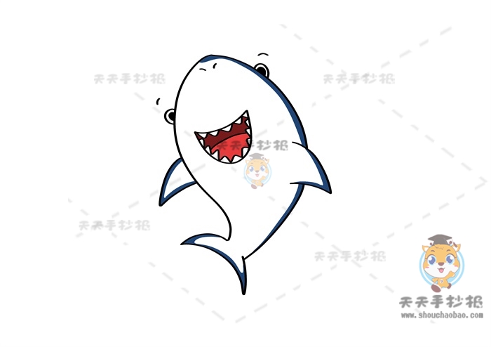 鲨鱼简笔画详细的线稿画法教程，带你画涂颜色的鲨鱼简笔画