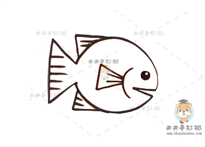呆萌可爱的小鱼简笔画怎么画，圆润的鱼简笔画画法教程