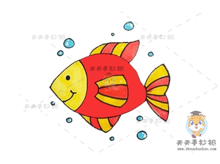 带文字的鱼简笔画步骤详解，最简单的鱼简笔画教学图片