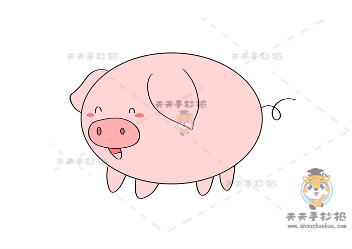 小朋友们喜爱的小粉猪简笔画模板，怎么画一只憨态可掬的卡通猪