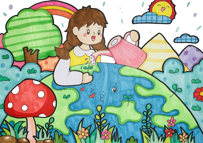 绿色家园保护环境儿童画一等奖，保护环境儿童画