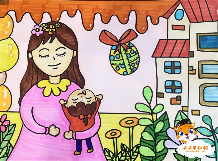 简单漂亮的感恩父母儿童画怎么画，一年级感恩父母儿童画教程