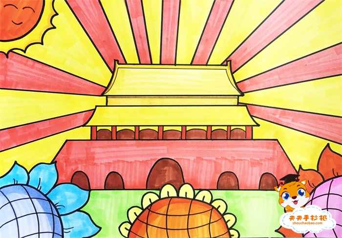 庆祝国庆节儿童画怎么画，简单漂亮的国庆节儿童画教程