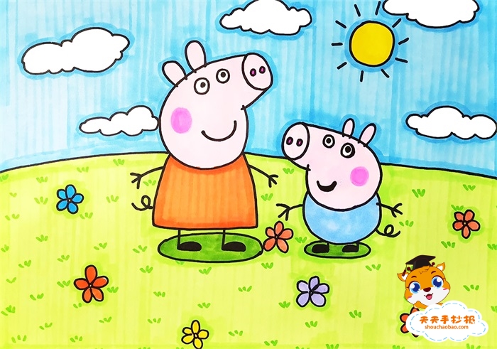小猪佩奇儿童画图片教程，好看的小猪佩奇儿童画怎么画