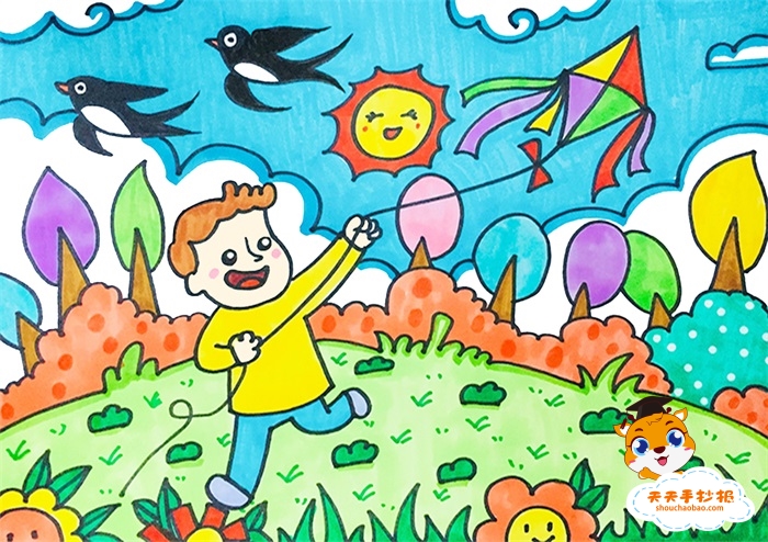 小学生春天儿童画简单教程，以春天为主题的儿童画怎么画