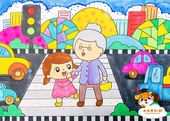 交通安全儿童画一等奖模板，关于交通安全的绘画