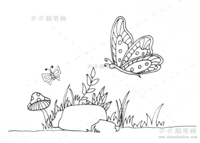 儿童花儿与蝴蝶简笔画教程