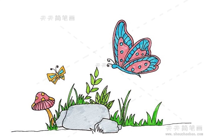 蝴蝶采花蜜简笔画图片
