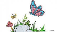 儿童花儿与蝴蝶简笔画教程，花丛中飞舞蝴蝶简笔画
