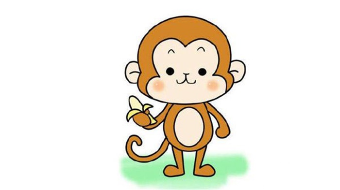 卡通猴子简笔画带颜色，