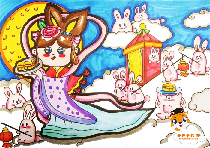 以中秋节为主题的绘画作品，中秋节儿童画超漂亮画法