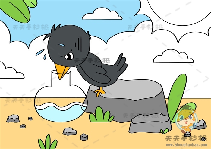 乌鸦喝水的故事绘画