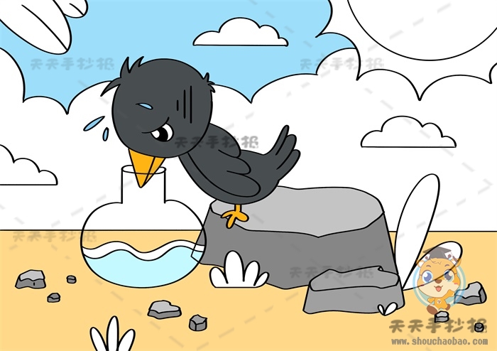 乌鸦喝水的故事绘画
