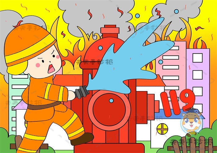 消防安全儿童画一等奖画法教程，以消防安全为主题的绘画作品