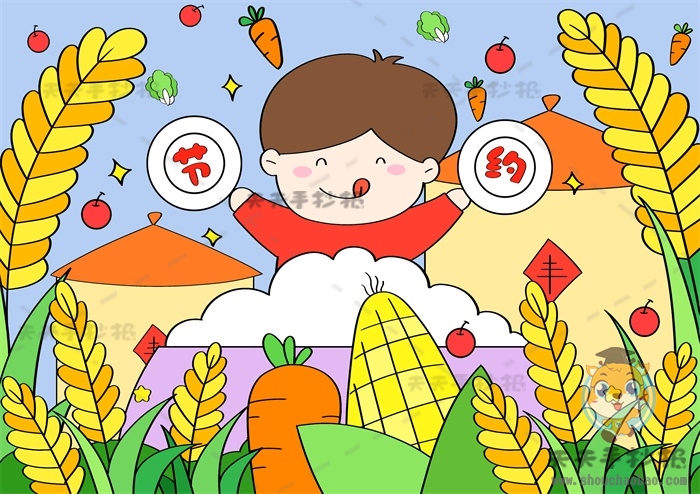 节约粮食儿童画一等奖模板教程，超级漂亮的节约粮食绘画作品